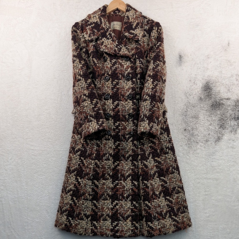 VTG Jack Clarke Coat Women's Small Brown Houndstooth Wool Mod Heritage 60s